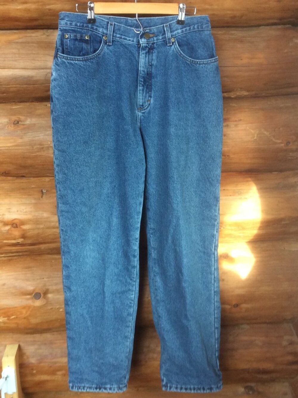 LL Bean Vintage 90s Flannel Lined Snowflake Print High Rise Denim Jeans SZ 16 MT